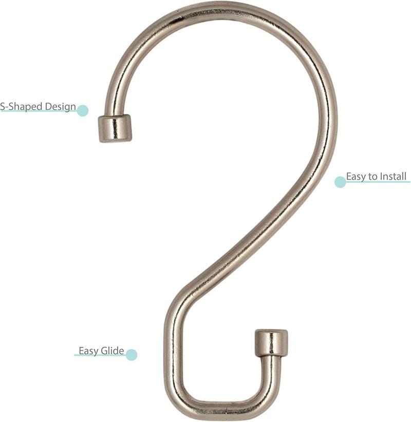 Bath Bliss 12 Pack S-Hook Shower Curtain Rings | Bathroom | Metal S Shaped Hooks | Easy Glide | Easy to Install | Hang Mugs, Pans, Towels | Satin - Image 5